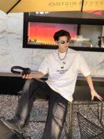 BALENCIAGA(バレンシアガ)音楽祭プリントカップルモデル半袖Tシャツスーパーコピー