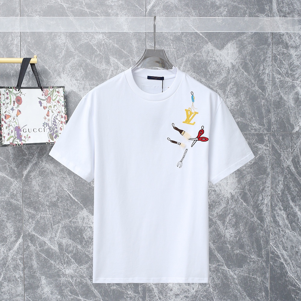 LOUIS VUITTON(ルイヴィトン)偽物はさみ刺繍ファッションラウンドネック半袖激安通販