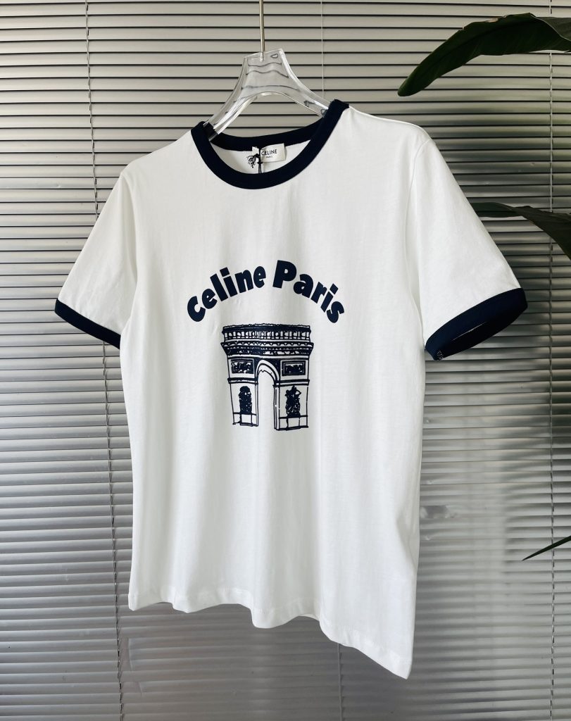 CELINE(セリーヌ)2024春夏新作コントラストカラーの万能半袖Tシャツコピー