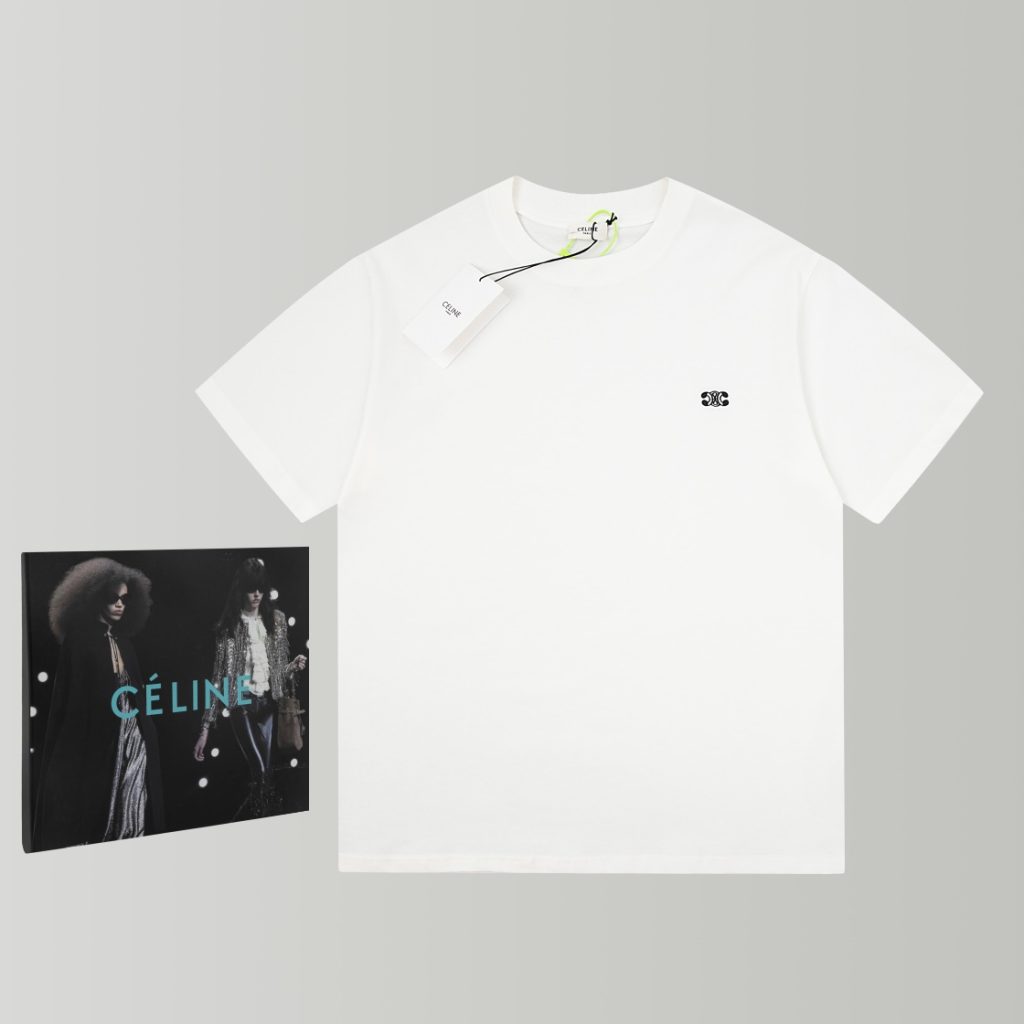 CELINE(セリーヌ)2024春夏新作刺繍ロゲ黒と白のカップル モデル半袖Tシャツスーパーコピー