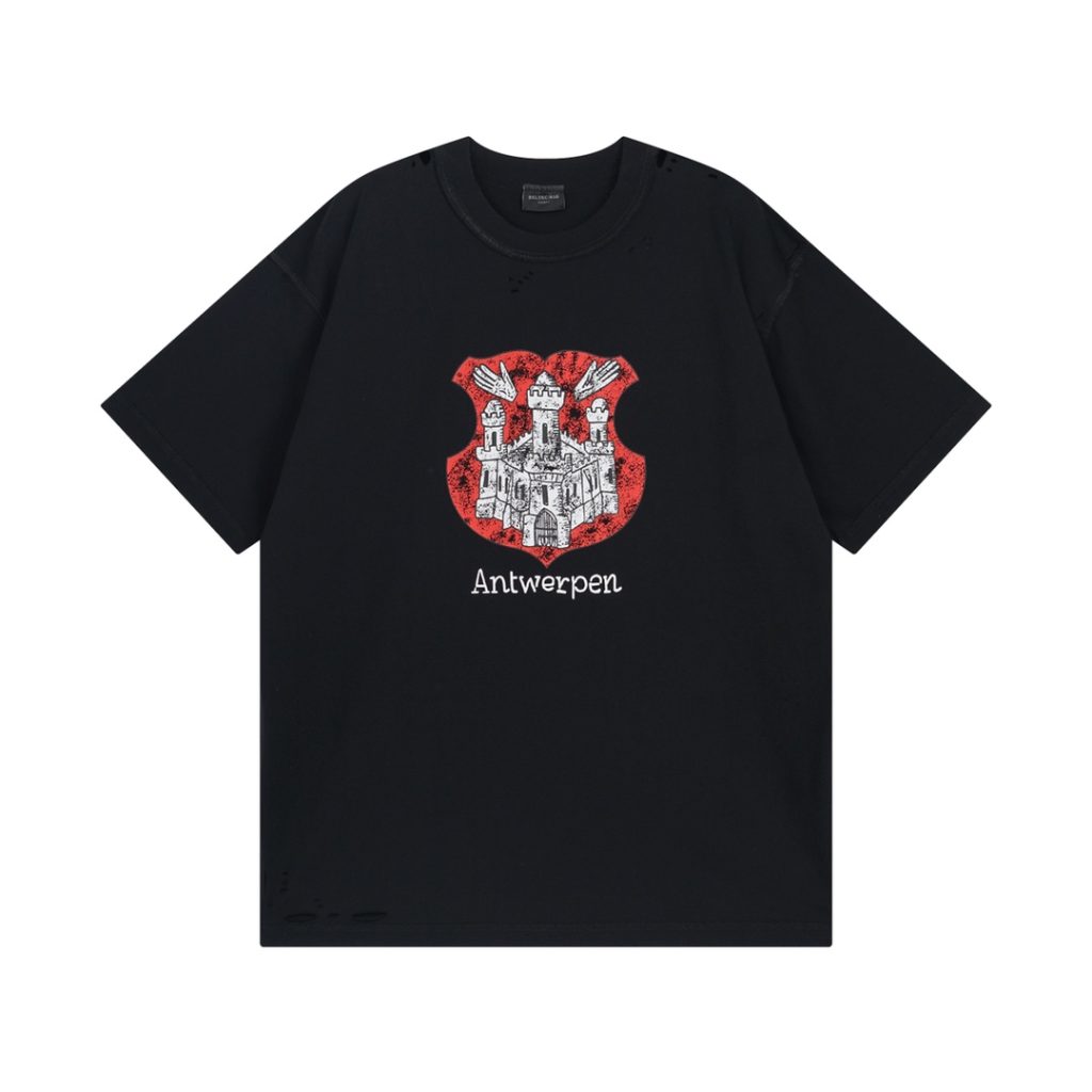 BALENCIAGA(バレンシアガ)偽物プリントラウンドネック半袖激安通販男女兼用
