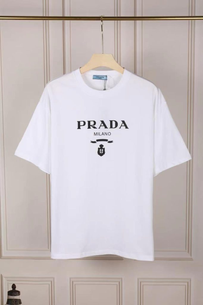 PRADA(プラダ)2024新作アルファベットプリント100%コットンラウンドネック半袖コピー
