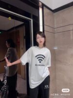 BALENCIAGA(バレンシアガ) コピー wifiプリントロゴカップルタイプラウンドネック半袖Tシャツ