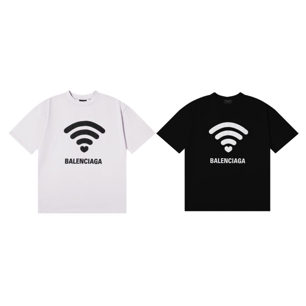 BALENCIAGA(バレンシアガ)  コピー  wifiプリントロゴカップルタイプラウンドネック半袖Tシャツ