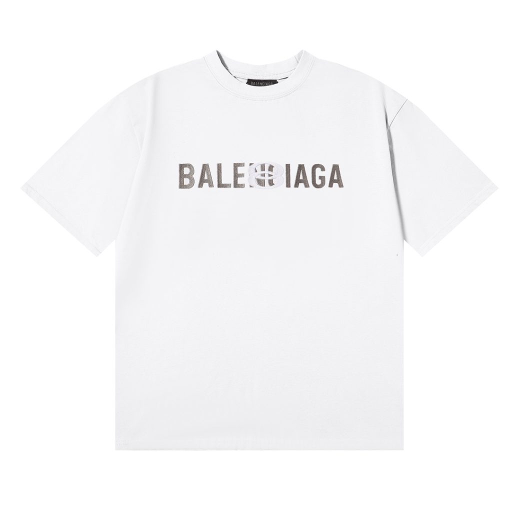 BALENCIAGA(バレンシアガ)  偽物 定番ロゴ刺繍カップルタイプラウンドネック半袖Tシャツ 通販