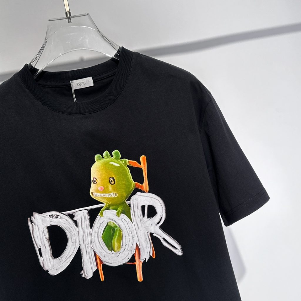 DIOR（ディオール）偽物  アルファベットロゴ漫画恐竜ペア半袖Tシャツ