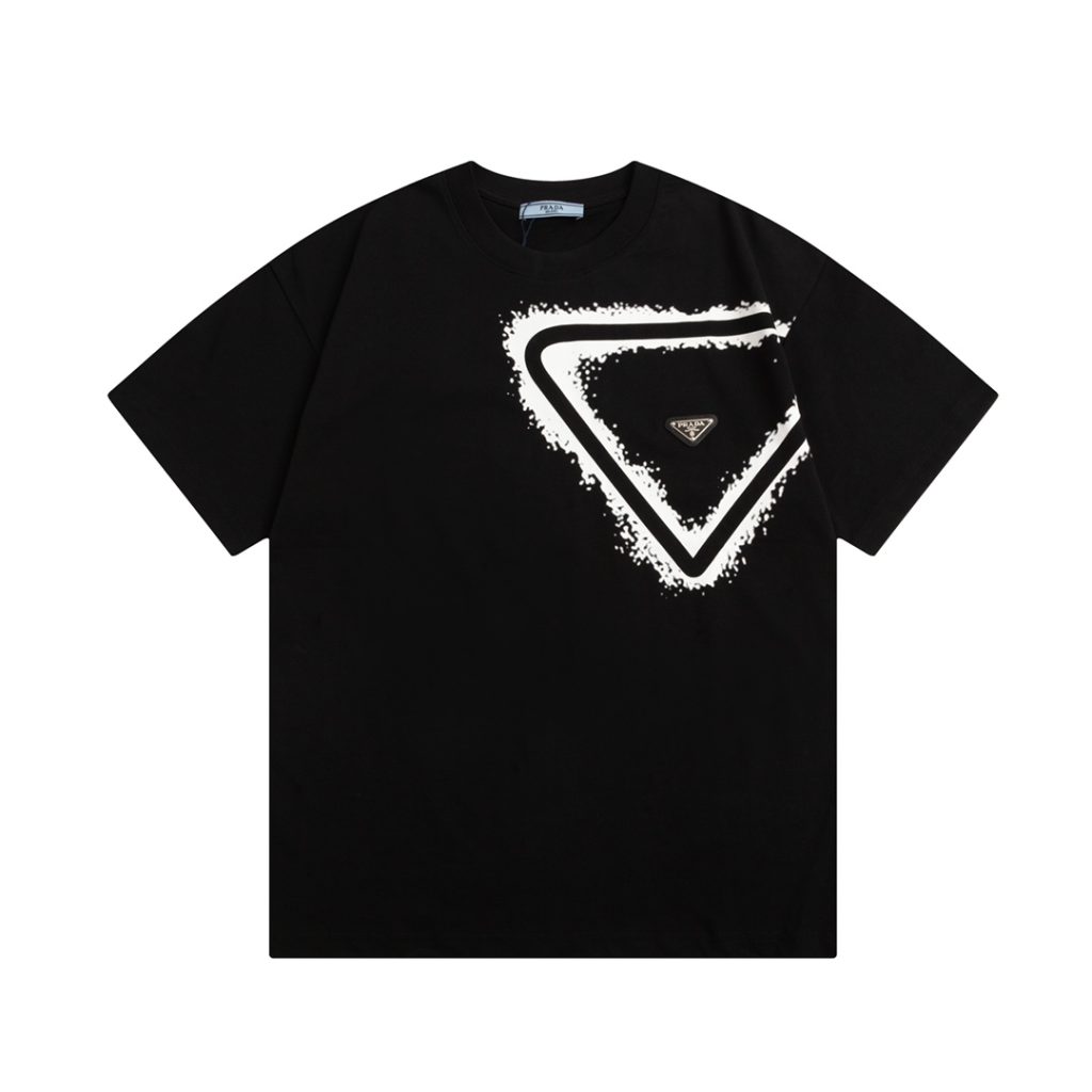 PRADA(プラダ)2024春新作n級品生地三角形徽章アルファベットｌｏｇｏ半袖Ｔシャツをカスタマイズします
