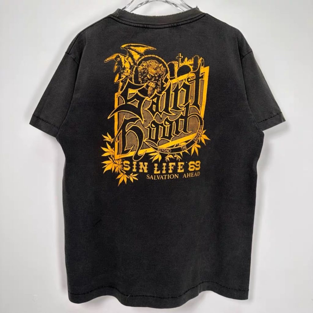 SAINT MICHAEL (セントマイケル)スーパーコピー連名HOOD半袖Tシャツアメリカンクラシックハイストリートウォッシュダメージ