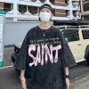 Saint Michael（セントマイケル）コピー 夏の新作ピンクロゴプリントカジュアル半袖Tシャツ 芸能人