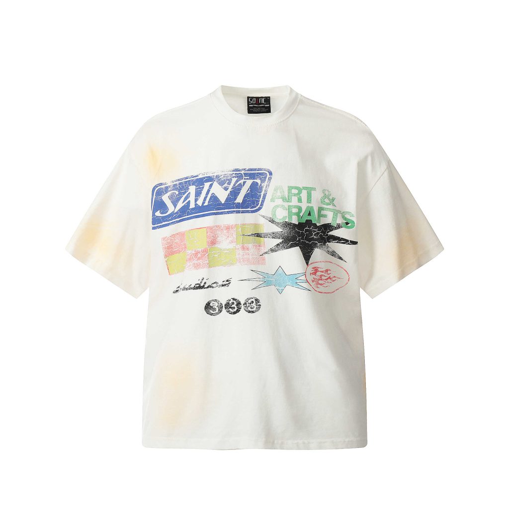 Saint Michael（セントマイケル）偽物 なクラシックプリントウォッシュ加工半袖ゆったりカジュアルカップルTシャツ夏 通販