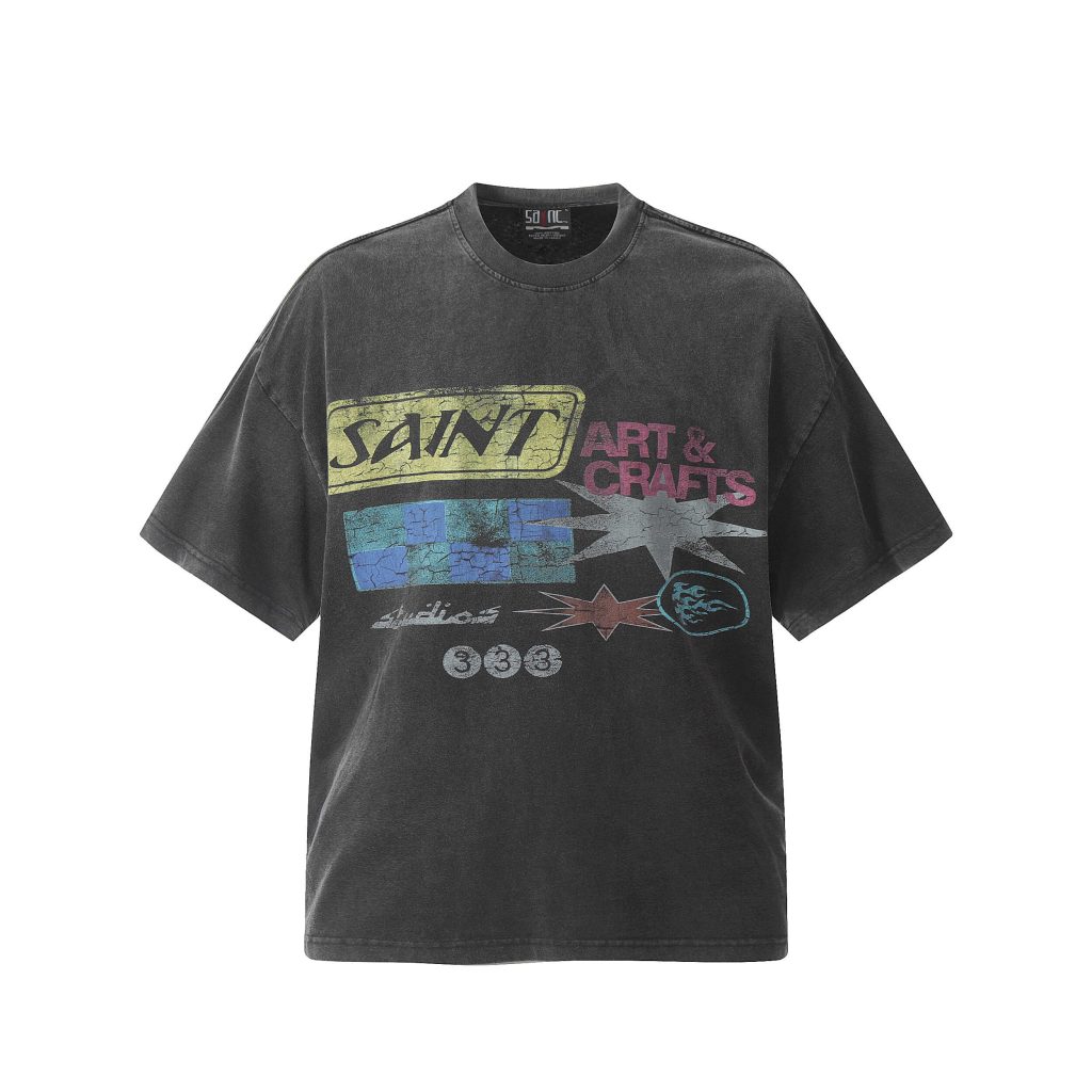 Saint Michael（セントマイケル）偽物 なクラシックプリントウォッシュ加工半袖ゆったりカジュアルカップルTシャツ夏 通販