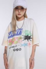Saint Michael（セントマイケル）偽物 なクラシックプリントウォッシュ加工半袖ゆったりカジュアルカップルTシャツ夏 通販