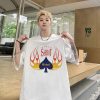 Saint Michael（セントマイケル） 偽物 炎スペード柄プリントオシャレカジュアルTシャツ 通販