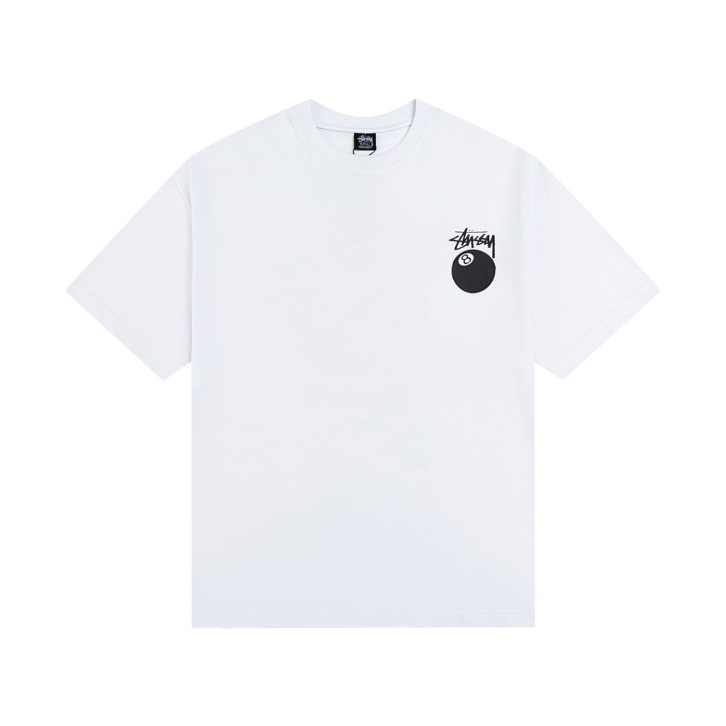 STUSSY(ステューシー) スーパーコピー ブラック8シリーズ柄プリント男女半袖Tシャツ