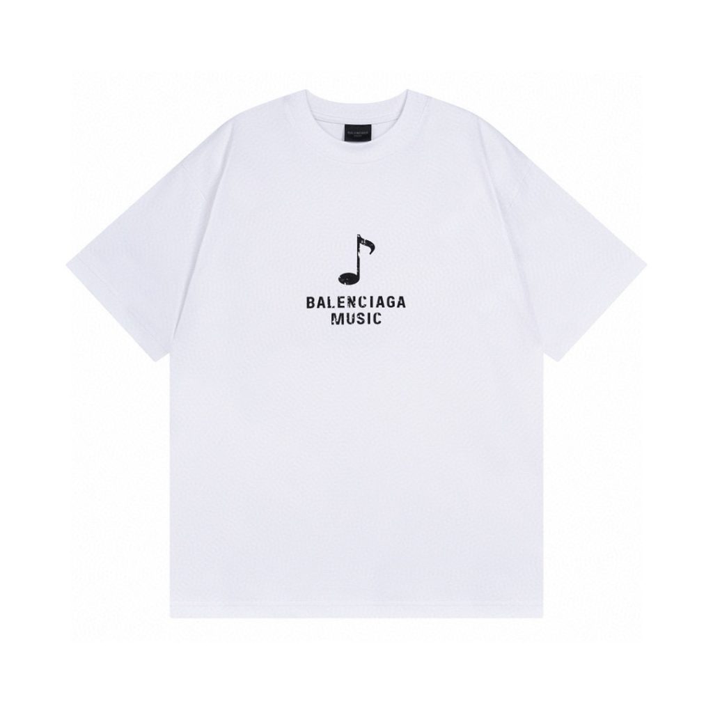 BALENCIAGA(バレンシアガ) 業界最高い品質 芸能人 コピー 音符プリントカジュアル半袖Tシャツ