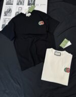 GUCCI (グッチ) 芸能人 スーパーコピー レッドグリーンロゴプリントオシャレカジュアルTシャツ