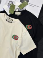 GUCCI (グッチ) 芸能人 スーパーコピー レッドグリーンロゴプリントオシャレカジュアルTシャツ
