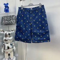 LOUIS VUITTON（ルイヴィトン）コピー ゴールドアルファベット刺しゅうショートパンツゆったりデニムショートパンツ