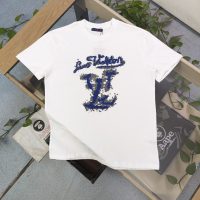 LOUIS VUITTON（ルイヴィトン） 芸能人 偽物 ブルーアルファベット刺繍カジュアルカップル半袖Tシャツ