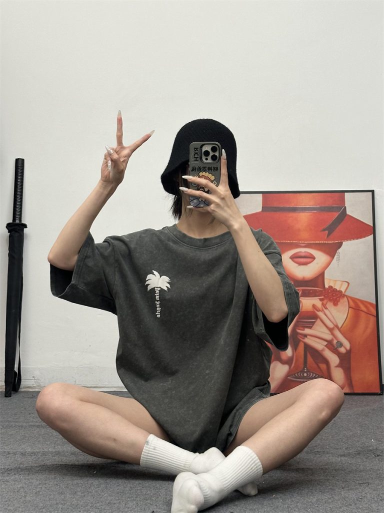PalmAngels （パームエンジェルス） コピー ココナッツの木 アルファベットプリント半袖カジュアルTシャツ半袖男女