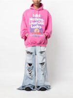 Vetements(ヴェトモン) コピー プリントウォッシュ加工着古したゆったりフード付きスウェットパーカー 通販