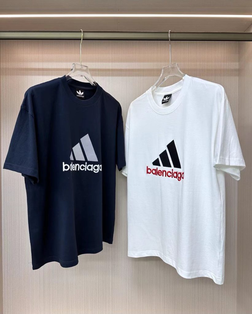 バレンシアガ X アディダス やわらか快適ロゴ刺しゅうカジュアル半袖Tシャツ