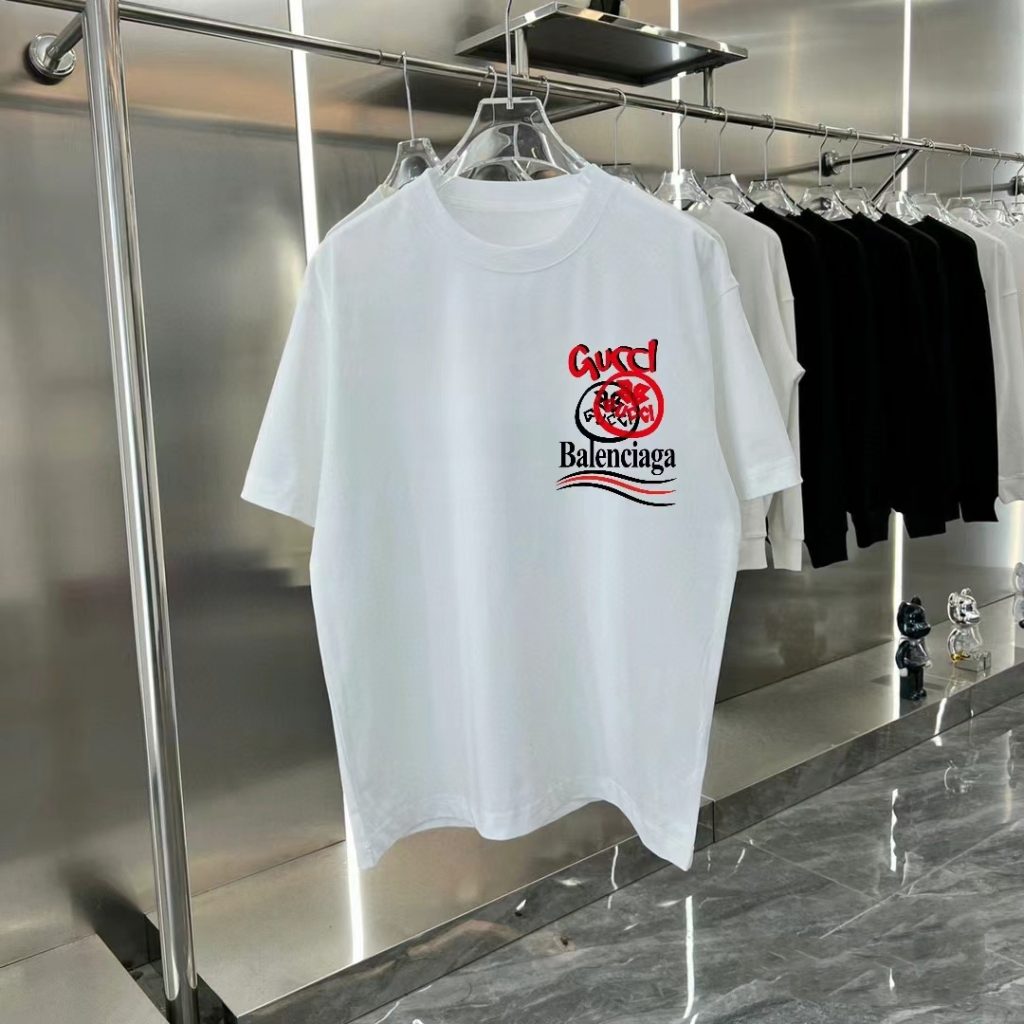 バレンシアガ コピー 柔らかくて快適純綿ロゴプリントカジュアル半袖Tシャツ