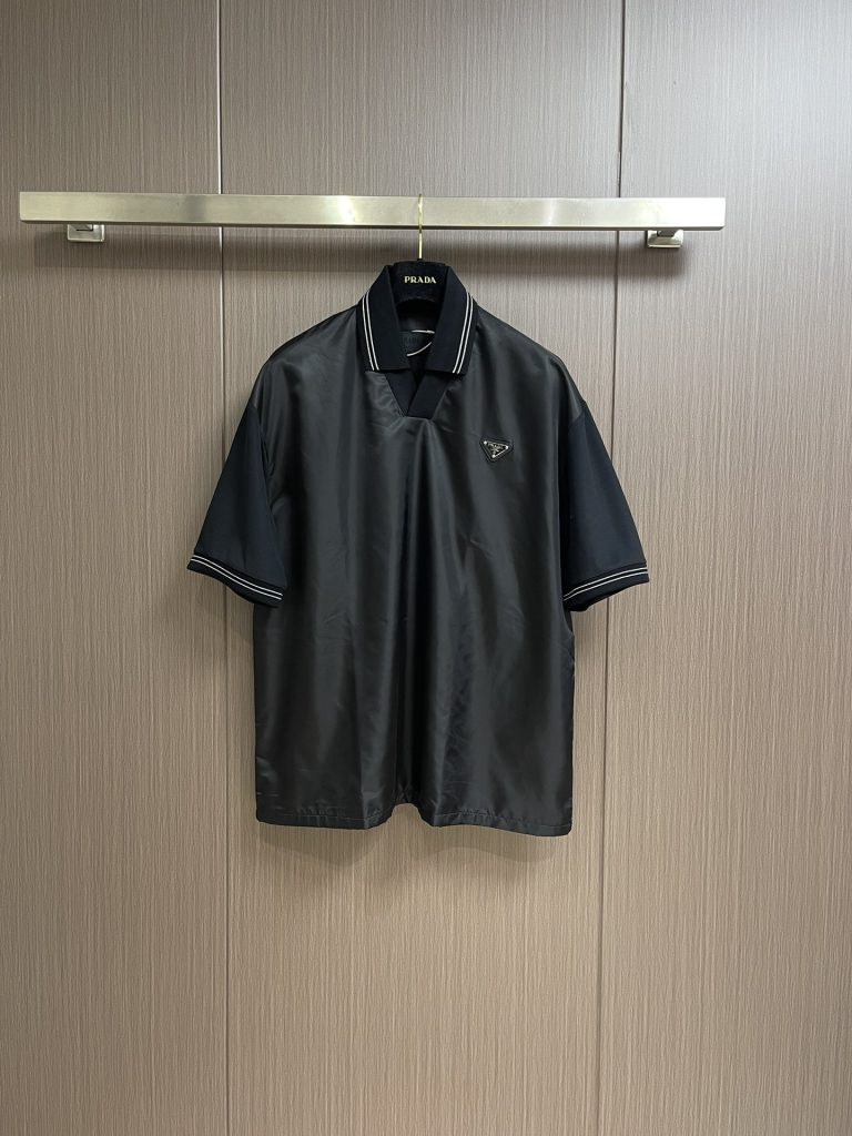 プラダ 業界最高い品質 偽物 ダブル 折り襟カジュアルシャツ半袖Tシャツ