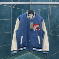 大活躍！存在感のある グッチ コピー ブルーホワイトチェリー貼りジャケットコート