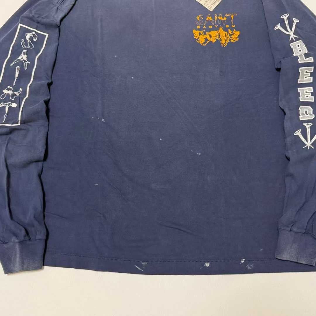 セントマイケル 偽物販売店 BLEED ロンT ネイビー グラフィック映えるヴィンテージ風カットソー|スーパーコピーn級優良店 4 セントマイケル 偽物販売店 BLEED ロンT ネイビー グラフィック映えるヴィンテージ風カットソー|スーパーコピー服