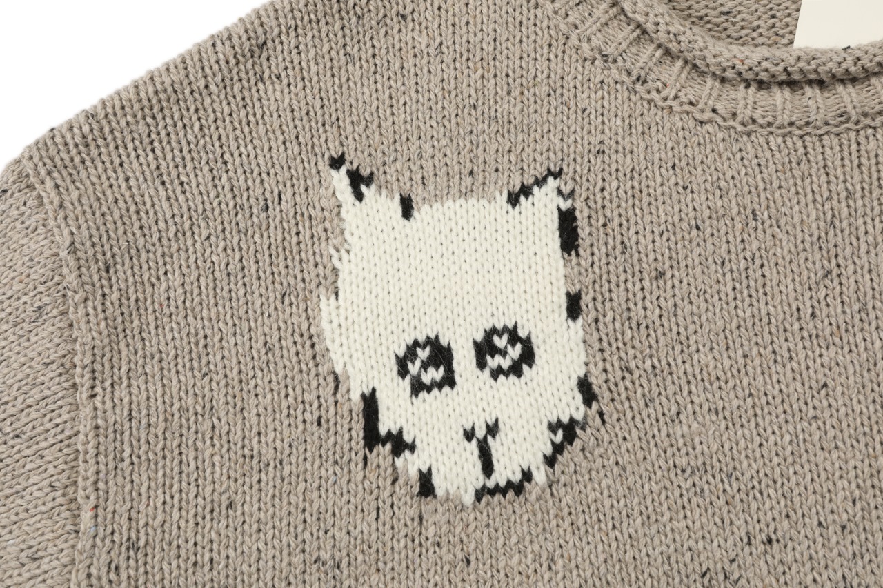 アクネ ブランド コピー 猫柄ジャカードニット 可愛い表情デザイン 上質ウール混仕上げ｜スーパーコピー服