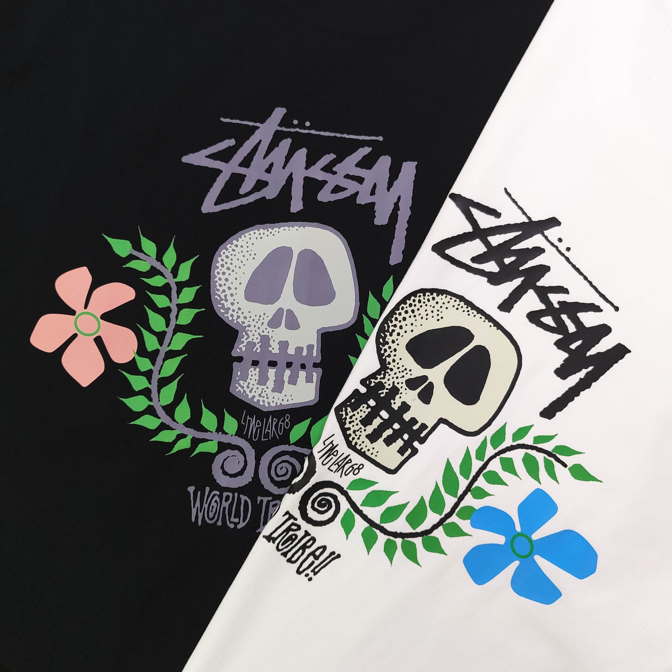 ステューシー 芸能人偽物 スカルフラワー刺繍Tシャツ｜柔らかカラーが映える人気ストリート｜スーパーコピー服